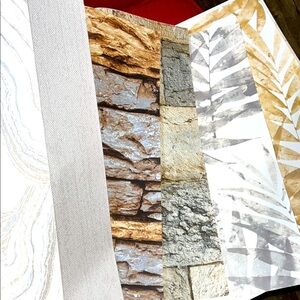 Rustic Stone and Leaf Pattern Wallpaper samples Set x6